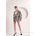 Black and White Stripe Short Sleeve Kimono